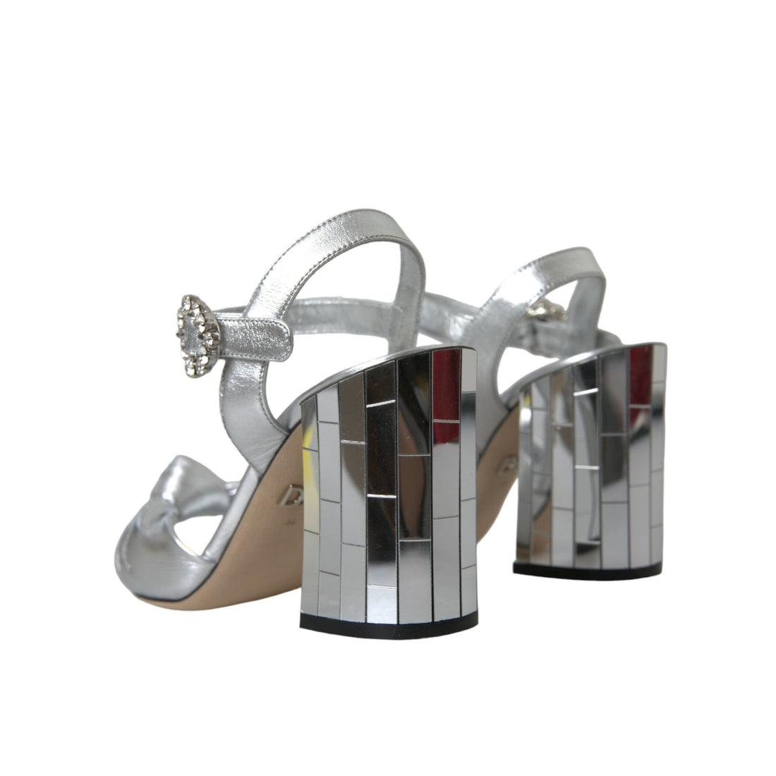 Dolce & Gabbana Silver Lambskin Leather Heels Sandals Shoes