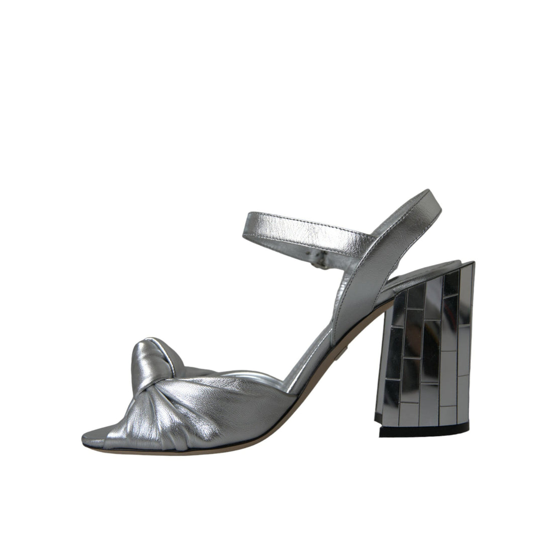 Dolce & Gabbana Silver Lambskin Leather Heels Sandals Shoes