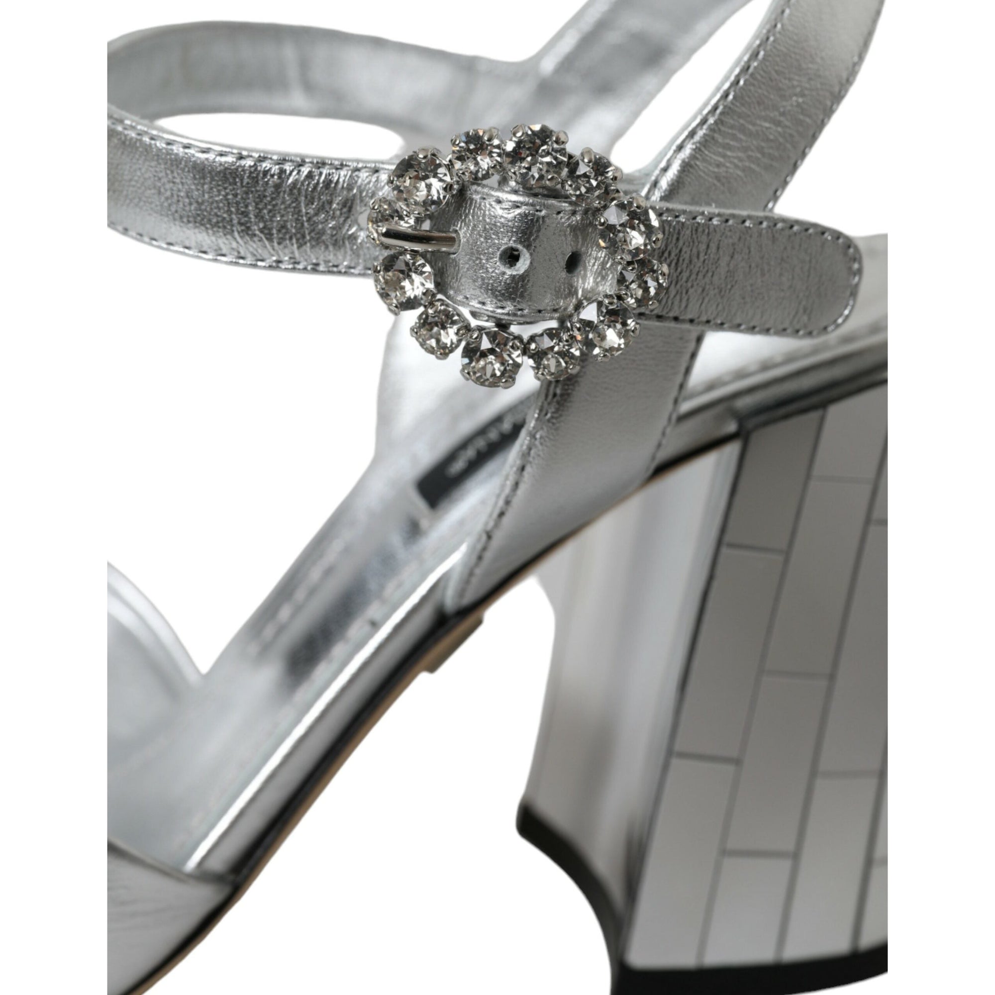 Dolce &amp; Gabbana Silver Lambskin Leather Heels Sandals Shoes