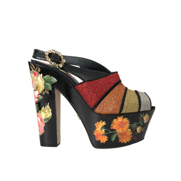 Dolce & Gabbana Multicolor Floral Crystal Platform Sandals Shoes