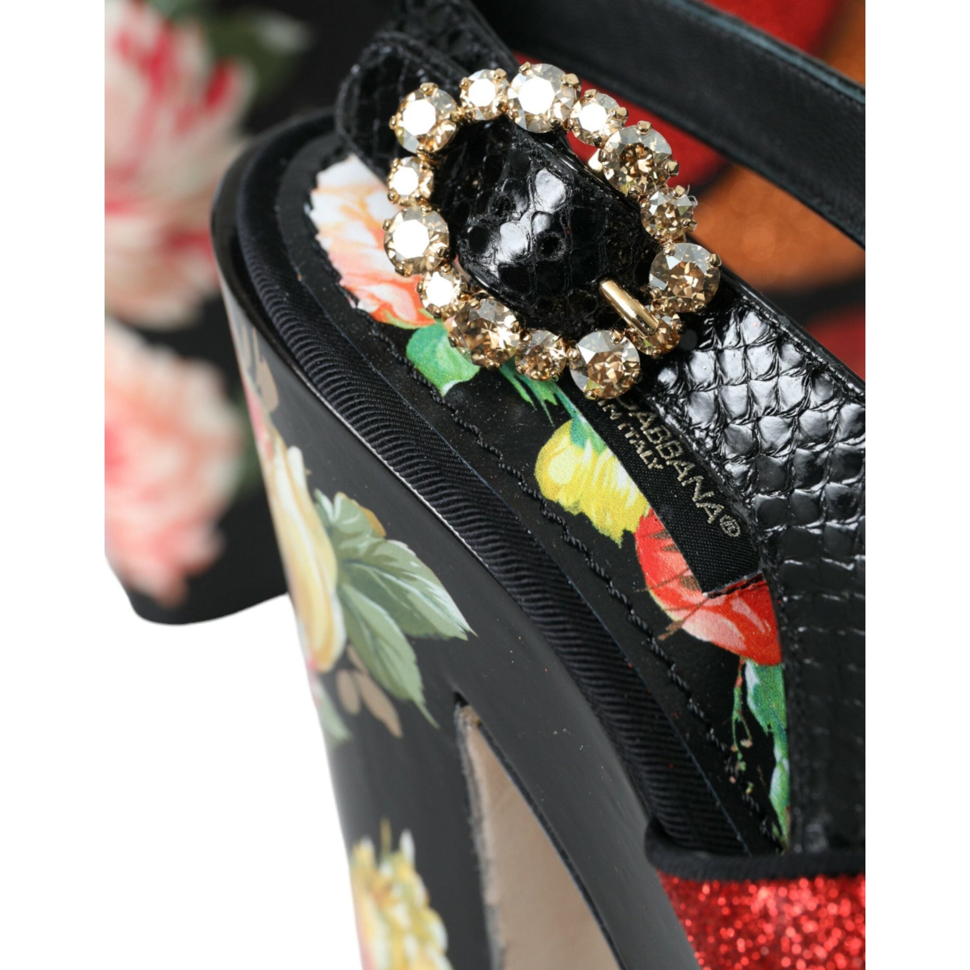 Dolce &amp; Gabbana Multicolor Floral Crystal Platform Sandals Shoes