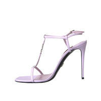 Dolce & Gabbana Purple Leather Logo Ankle Strap Heels Sandals Shoes