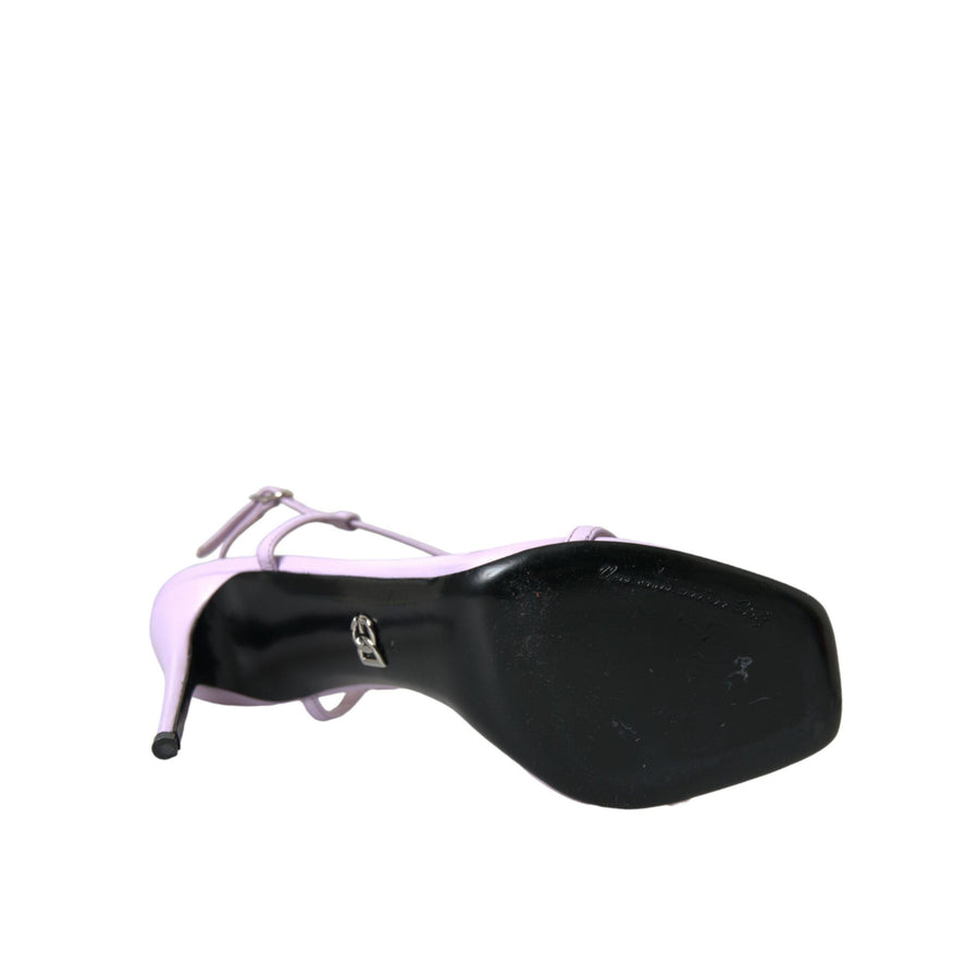 Dolce & Gabbana Purple Leather Logo Ankle Strap Heels Sandals Shoes