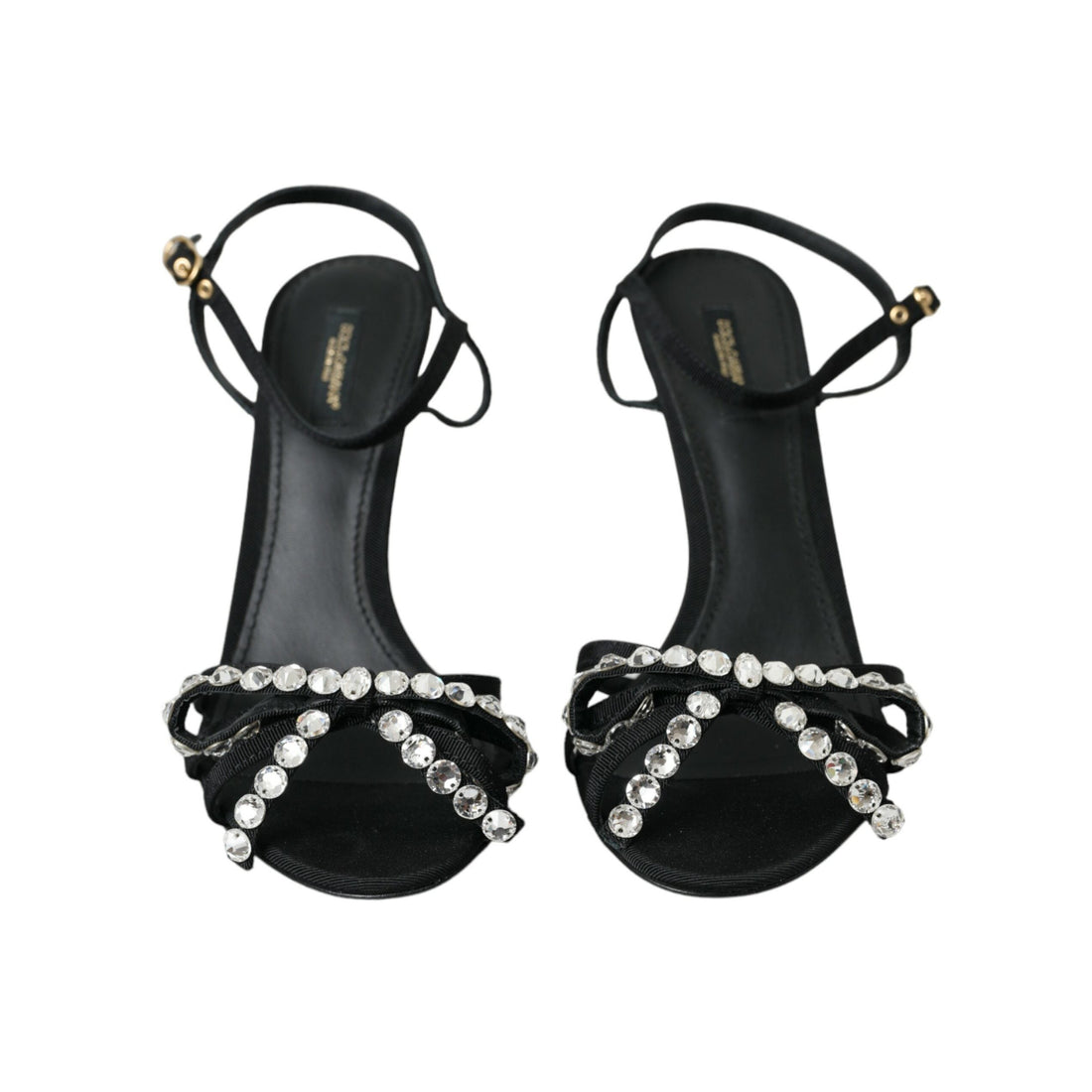 Dolce & Gabbana Black Viscose Crystal Bow Heels Sandals Shoes