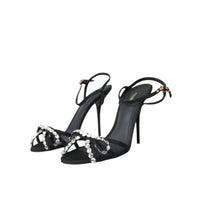 Dolce & Gabbana Black Viscose Crystal Bow Heels Sandals Shoes