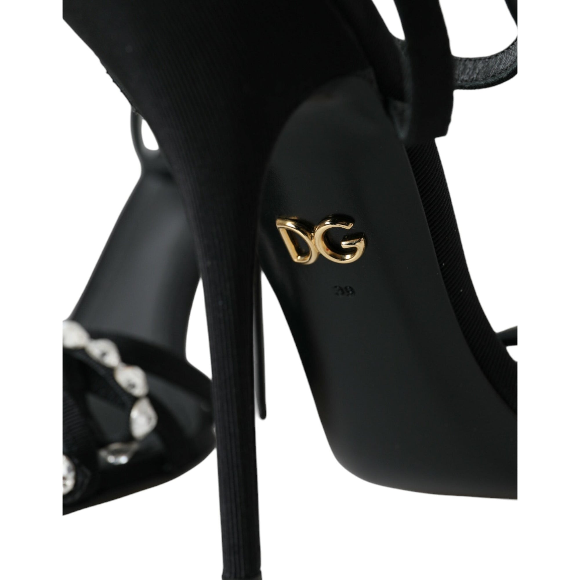 Dolce &amp; Gabbana Black Viscose Crystal Bow Heels Sandals Shoes