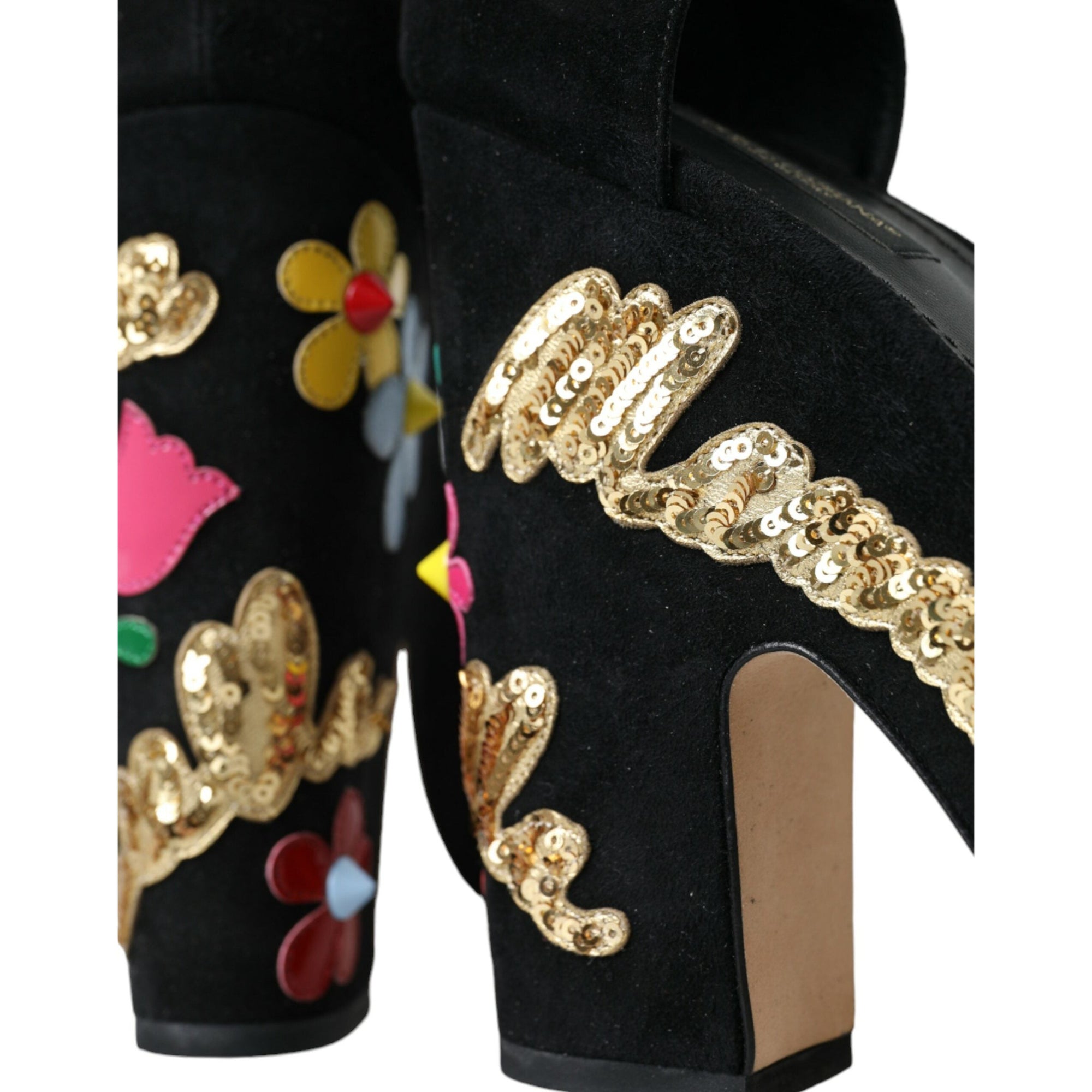 Dolce &amp; Gabbana Black Floral Ankle Strap Heels Sandals Shoes