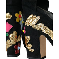 Dolce & Gabbana Black Floral Ankle Strap Heels Sandals Shoes