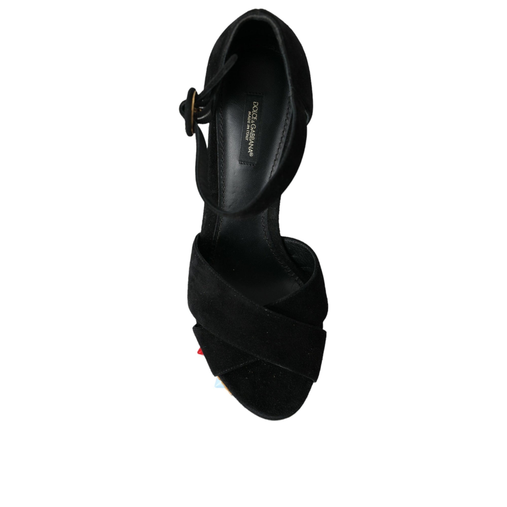 Dolce &amp; Gabbana Black Floral Ankle Strap Heels Sandals Shoes