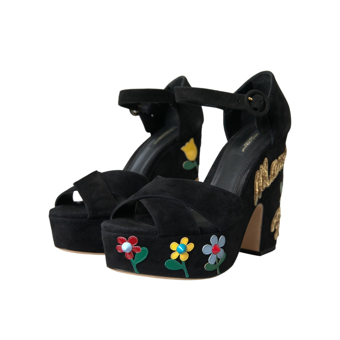 Dolce & Gabbana Black Suede Ankle Strap Heels Sandals Shoes