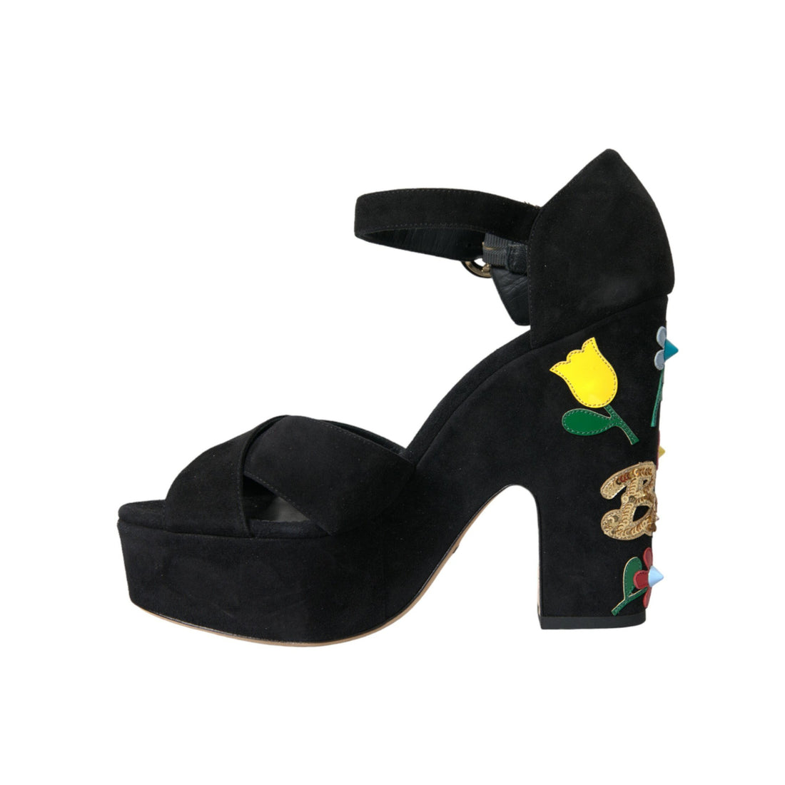 Dolce & Gabbana Black Suede Ankle Strap Heels Sandals Shoes