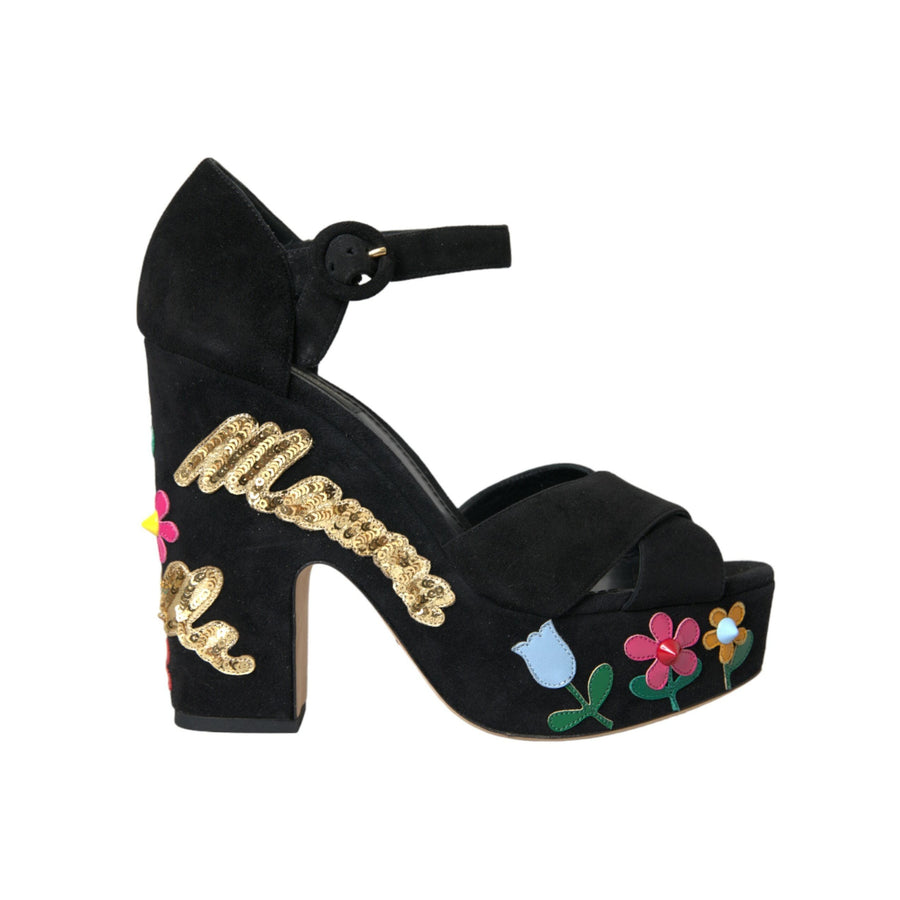 Dolce & Gabbana Black Suede Ankle Strap Heels Sandals Shoes