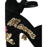 Dolce & Gabbana Black Suede Ankle Strap Heels Sandals Shoes