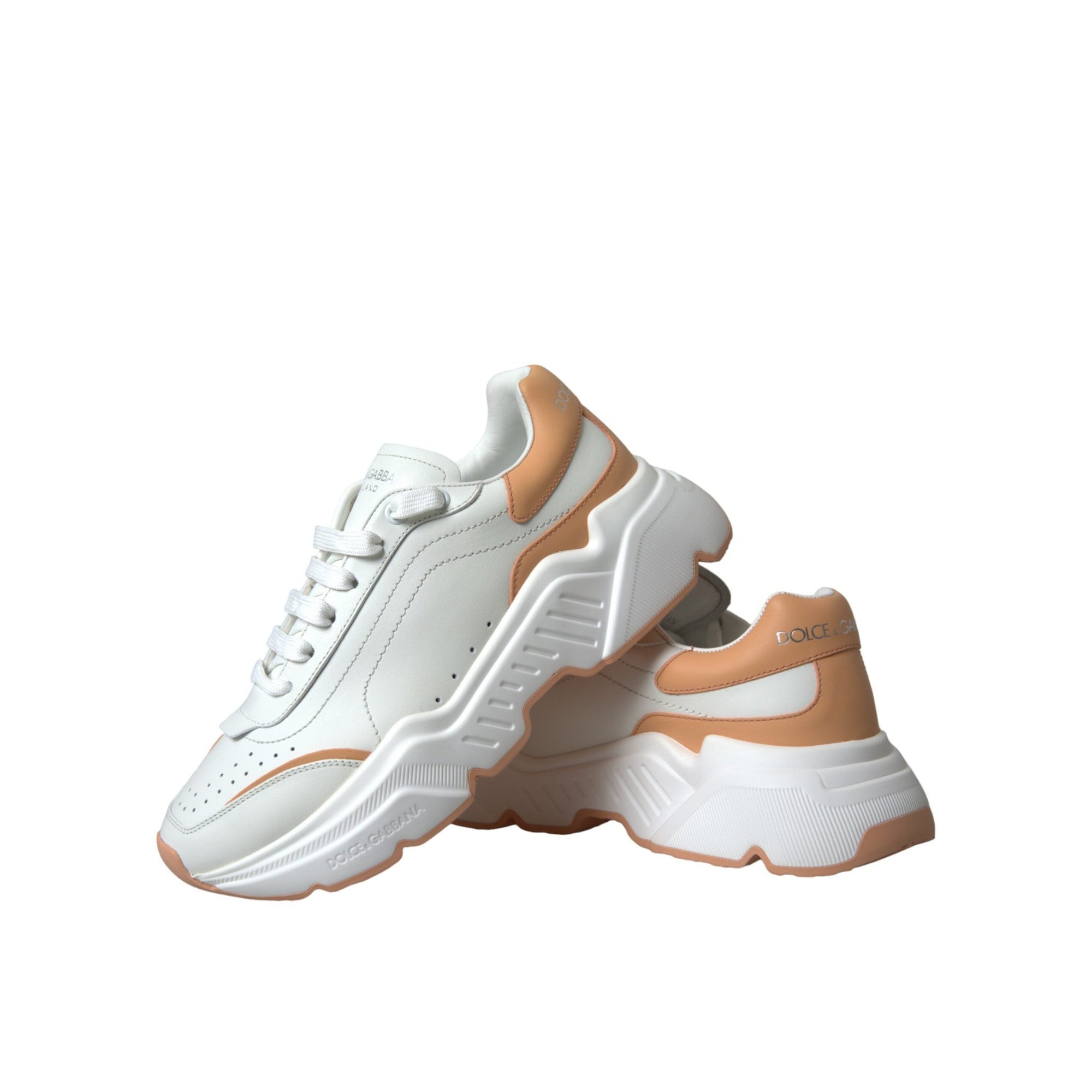 Dolce &amp; Gabbana White Peach DAYMASTER Leather Sneakers Shoes