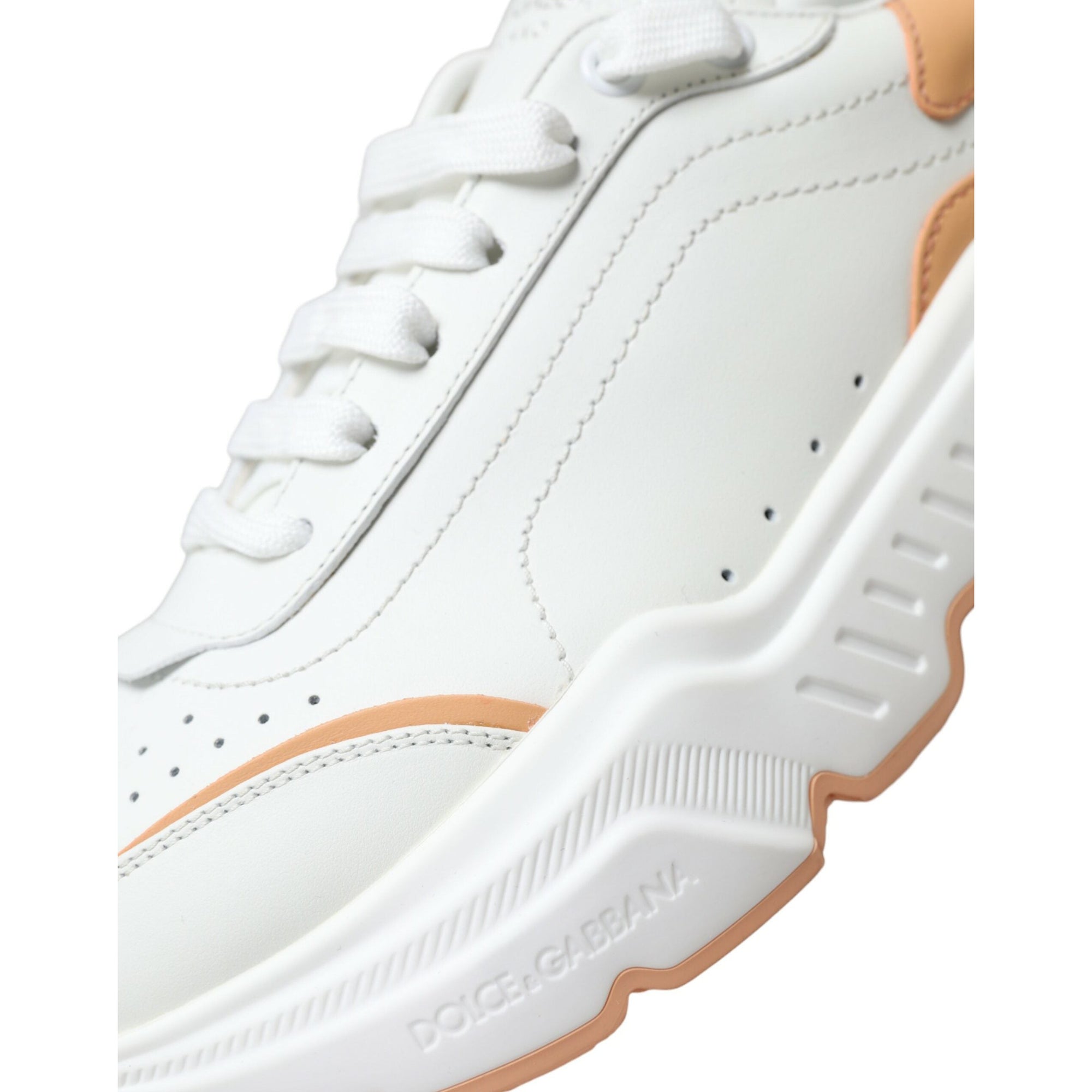 Dolce &amp; Gabbana White Peach DAYMASTER Leather Sneakers Shoes