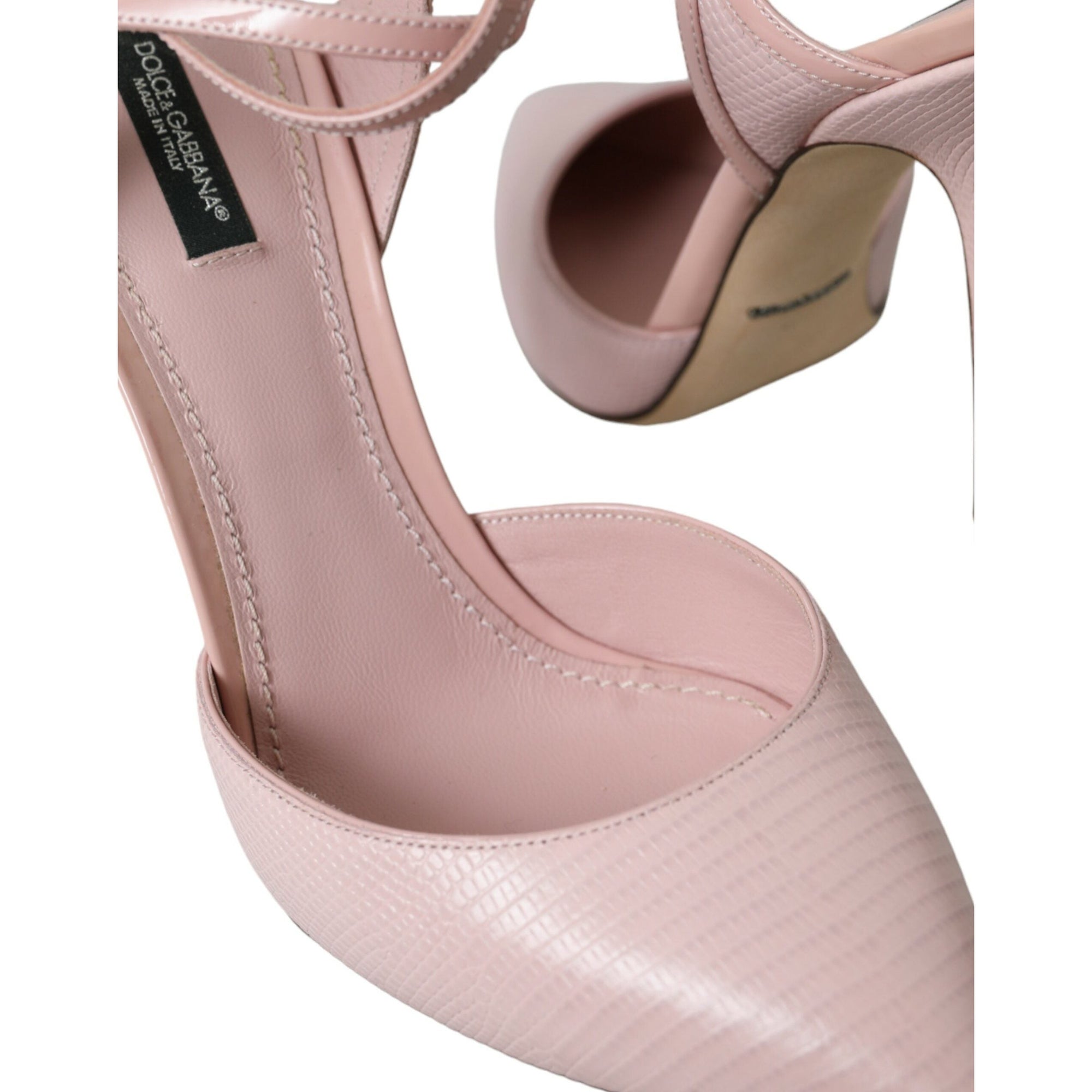 Dolce &amp; Gabbana Pink Leather Ankle Strap Heels Pumps Shoes