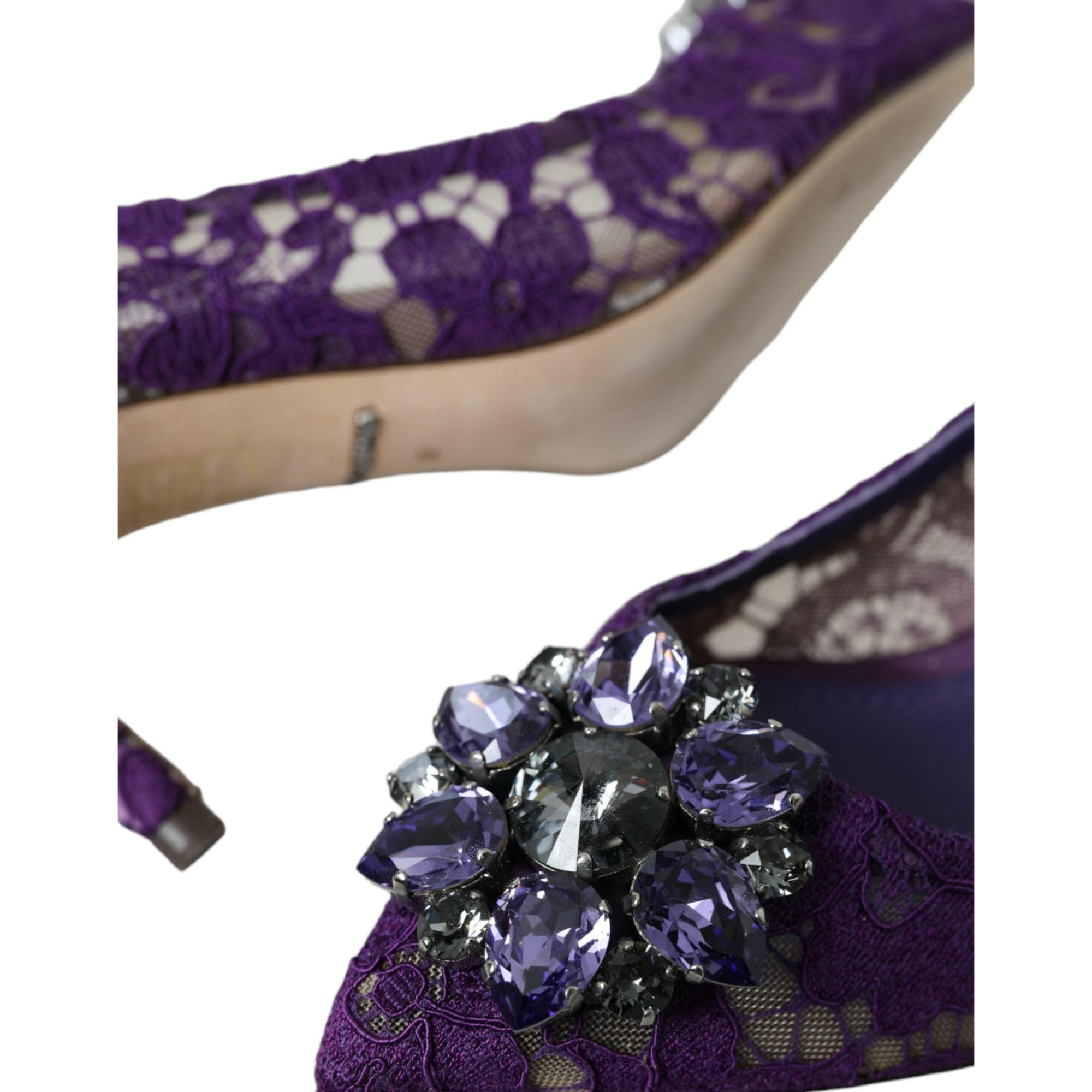 Dolce &amp; Gabbana Purple Taormina Lace Crystal Heel Pumps Shoes