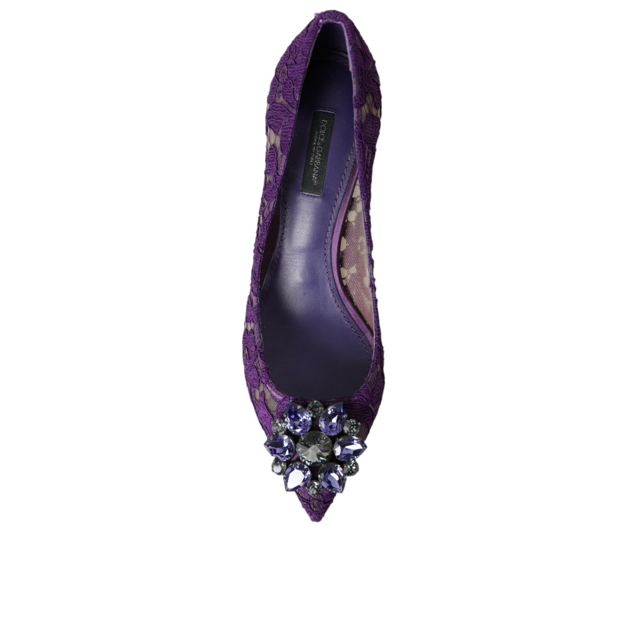 Dolce &amp; Gabbana Purple Taormina Lace Crystal Heel Pumps Shoes
