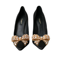 Dolce & Gabbana Black Satin Bow Crystal Heels Pumps Shoes