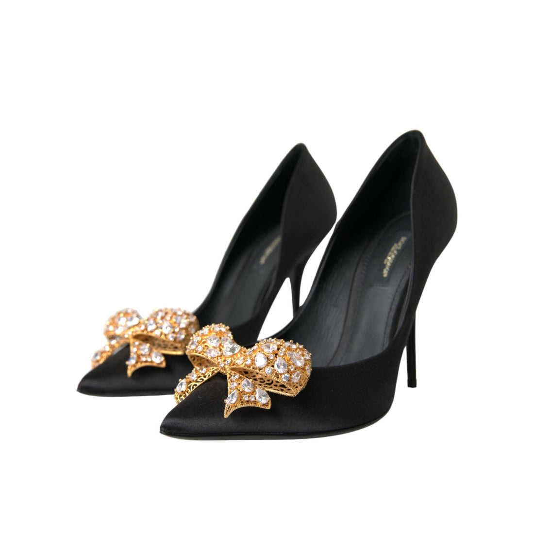 Dolce & Gabbana Black Satin Bow Crystal Heels Pumps Shoes