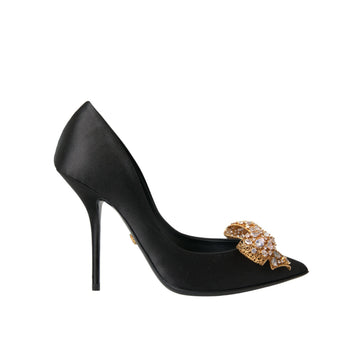 Dolce & Gabbana Black Satin Bow Crystal Heels Pumps Shoes