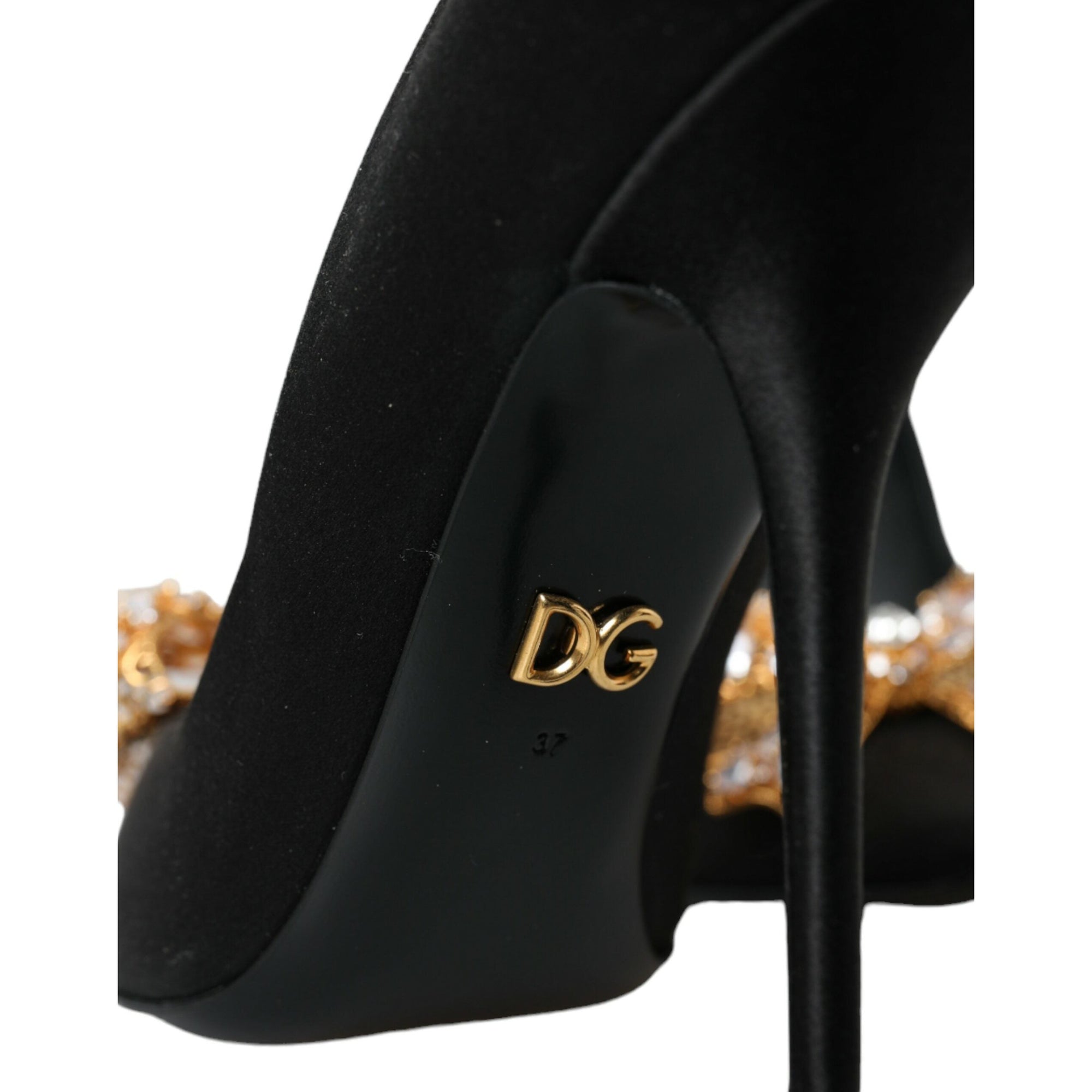 Dolce &amp; Gabbana Black Satin Bow Crystal Heels Pumps Shoes