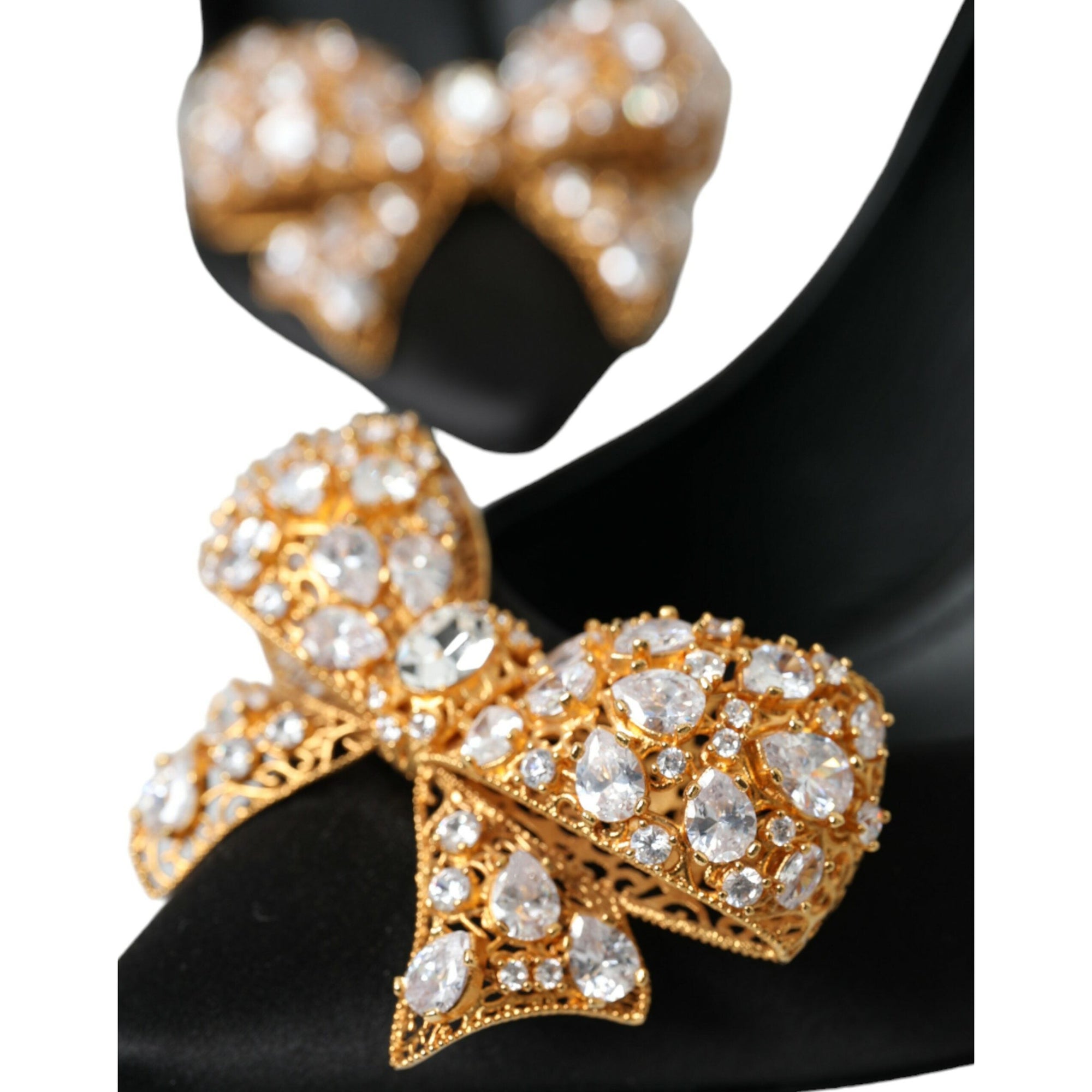 Dolce &amp; Gabbana Black Satin Bow Crystal Heels Pumps Shoes