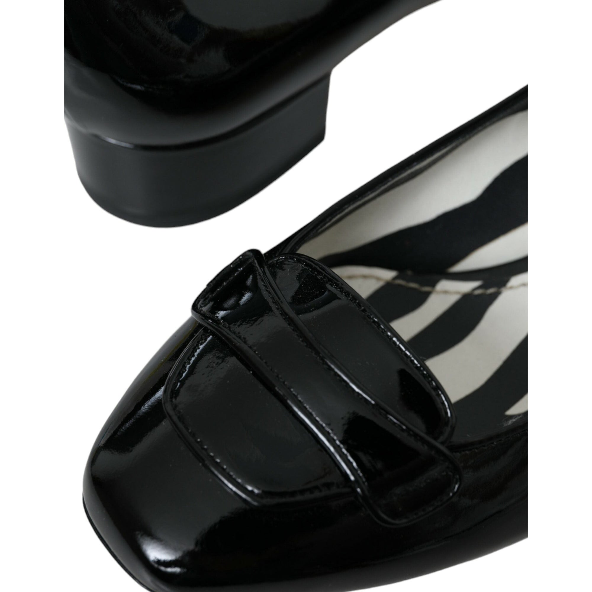 Dolce &amp; Gabbana Black Patent Leather Block Heels Pumps Shoes
