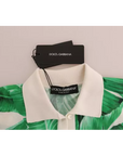 Dolce & Gabbana Green Banana Print Silk Polo T-shirt