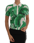 Dolce & Gabbana Green Banana Print Silk Polo T-shirt