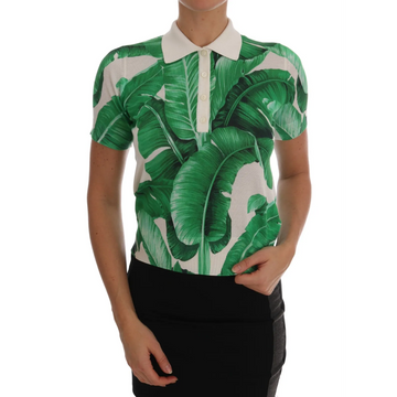 Dolce & Gabbana Green Banana Print Silk Polo T-shirt