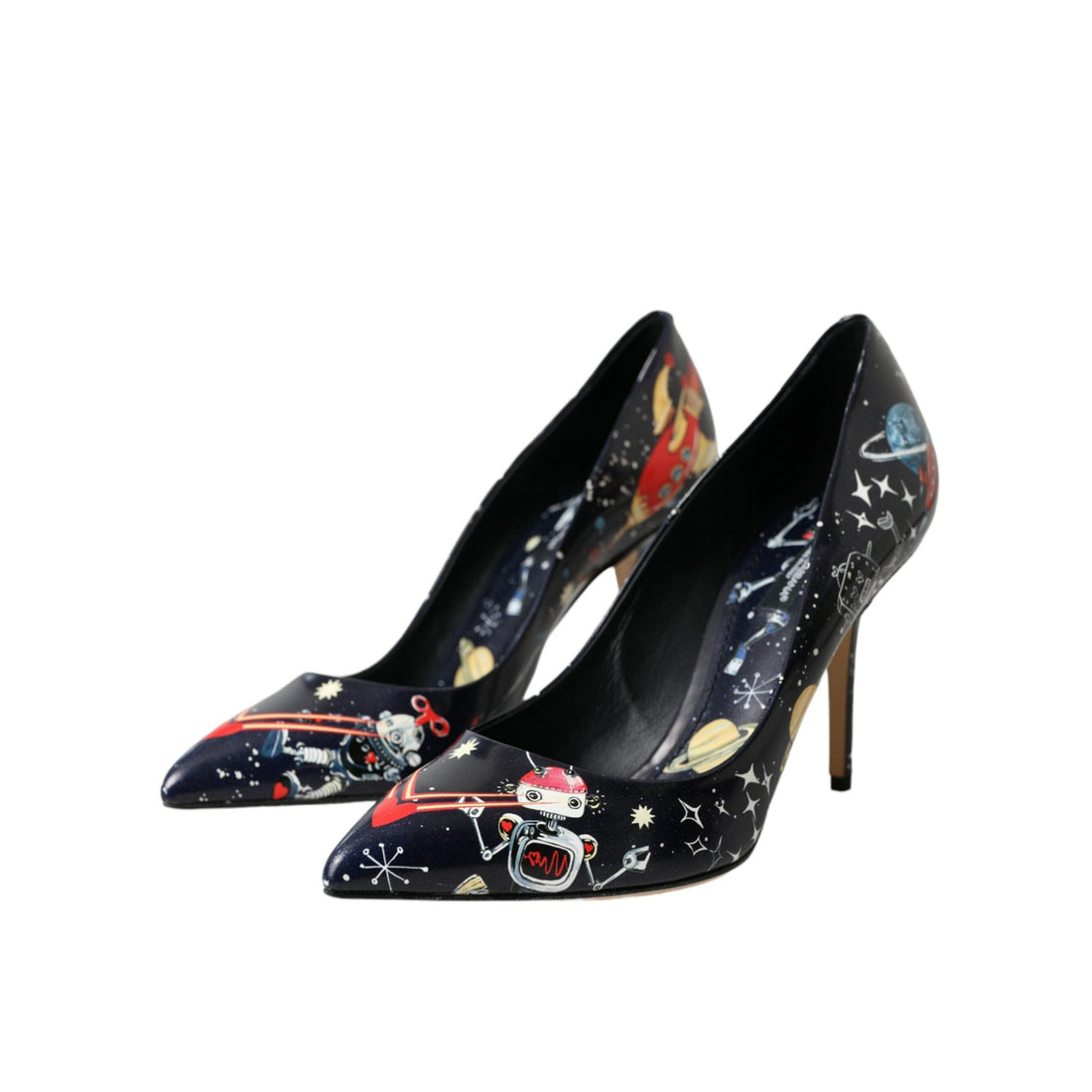 Dolce & Gabbana Blue Space Robot Leather Heels Pumps Shoes