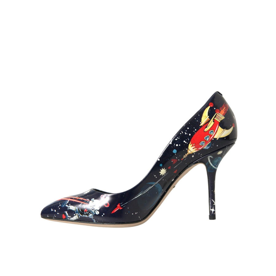 Dolce & Gabbana Blue Space Robot Leather Heels Pumps Shoes