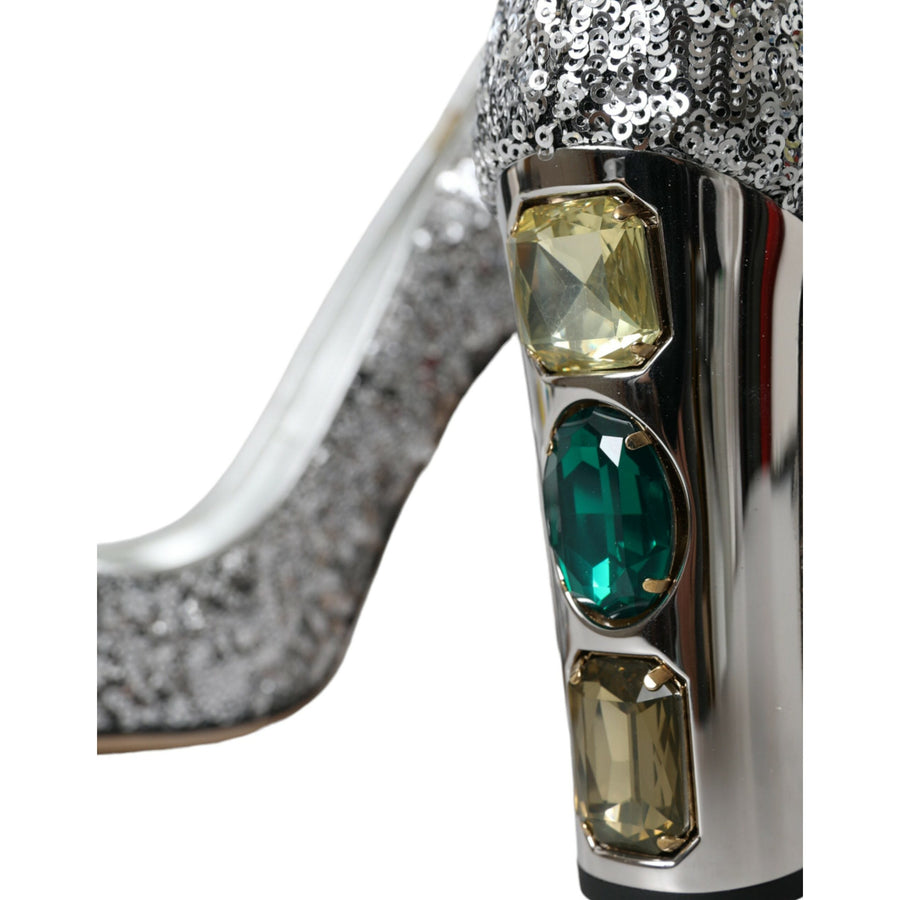 Dolce & Gabbana Silver Sequin Embellished Heels Pumps Shoes