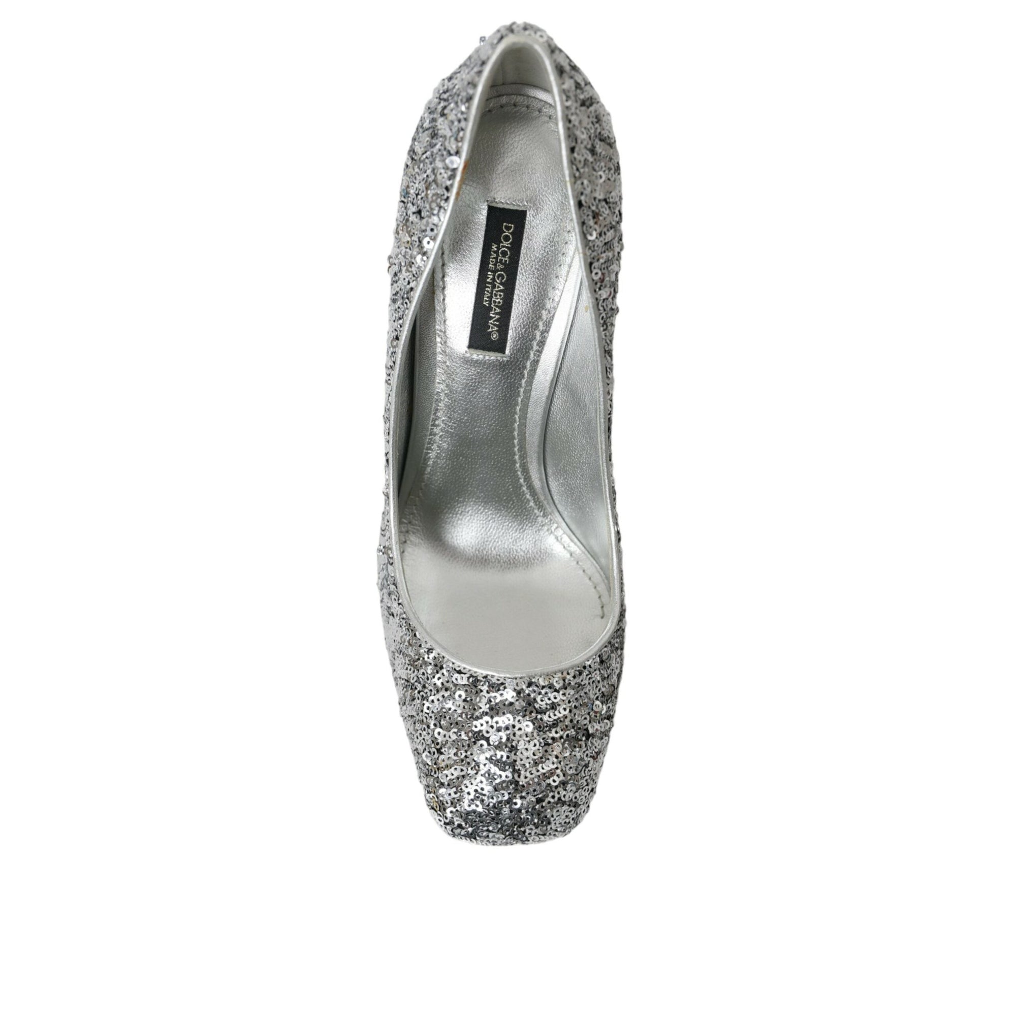Dolce &amp; Gabbana Silver Sequin Embellished Heels Pumps Shoes