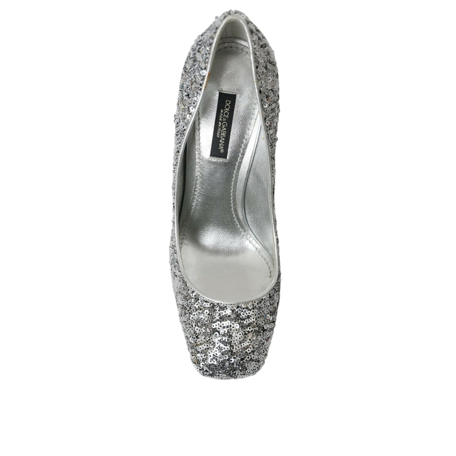 Dolce & Gabbana Silver Sequin Embellished Heels Pumps Shoes