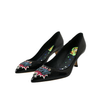 Dolce & Gabbana Black Leather BOOM Patch Heels Pumps Shoes