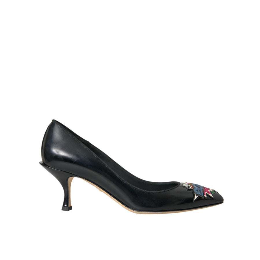 Dolce & Gabbana Black Leather BOOM Patch Heels Pumps Shoes