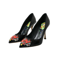 Dolce & Gabbana Black Leather WOW Patch Heels Pumps Shoes