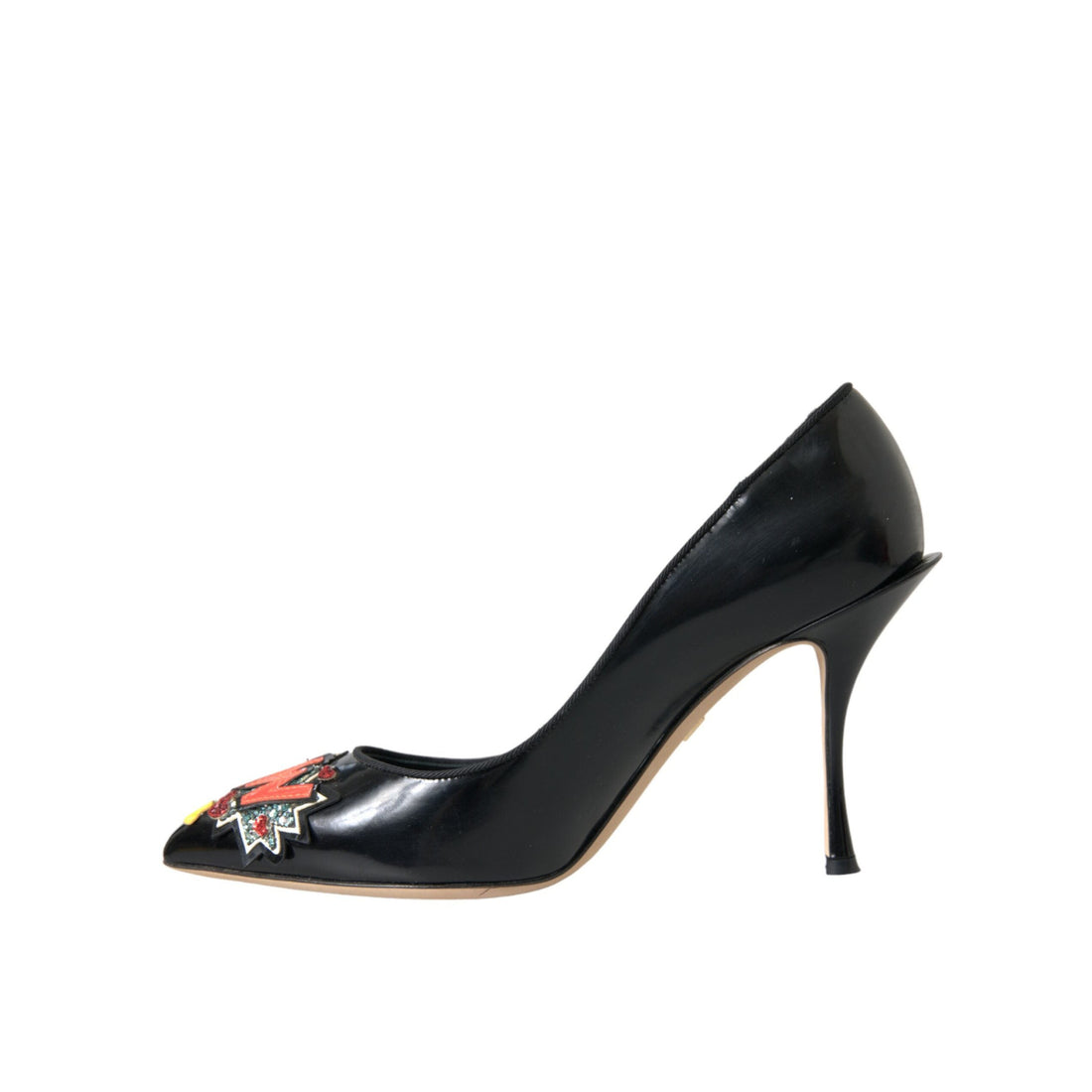 Dolce & Gabbana Black Leather WOW Patch Heels Pumps Shoes