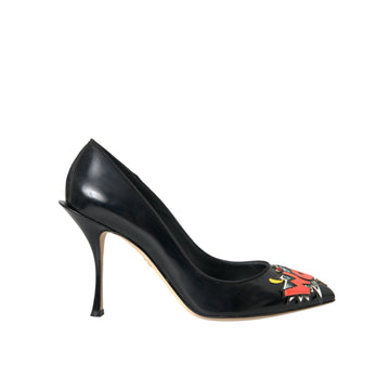 Dolce & Gabbana Black Leather WOW Patch Heels Pumps Shoes