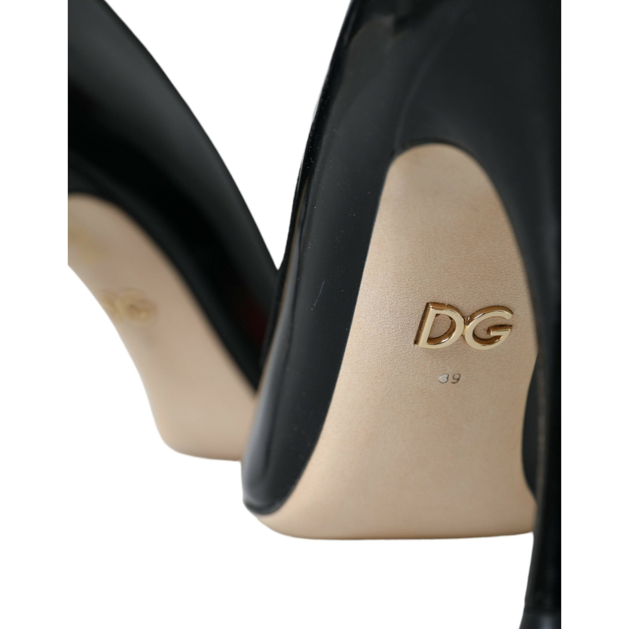 Dolce &amp; Gabbana Black Leather WOW Patch Heels Pumps Shoes