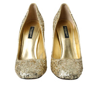 Dolce & Gabbana Gold Sequin Crystal Heels Pumps Shoes