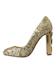 Dolce & Gabbana Gold Sequin Crystal Heels Pumps Shoes