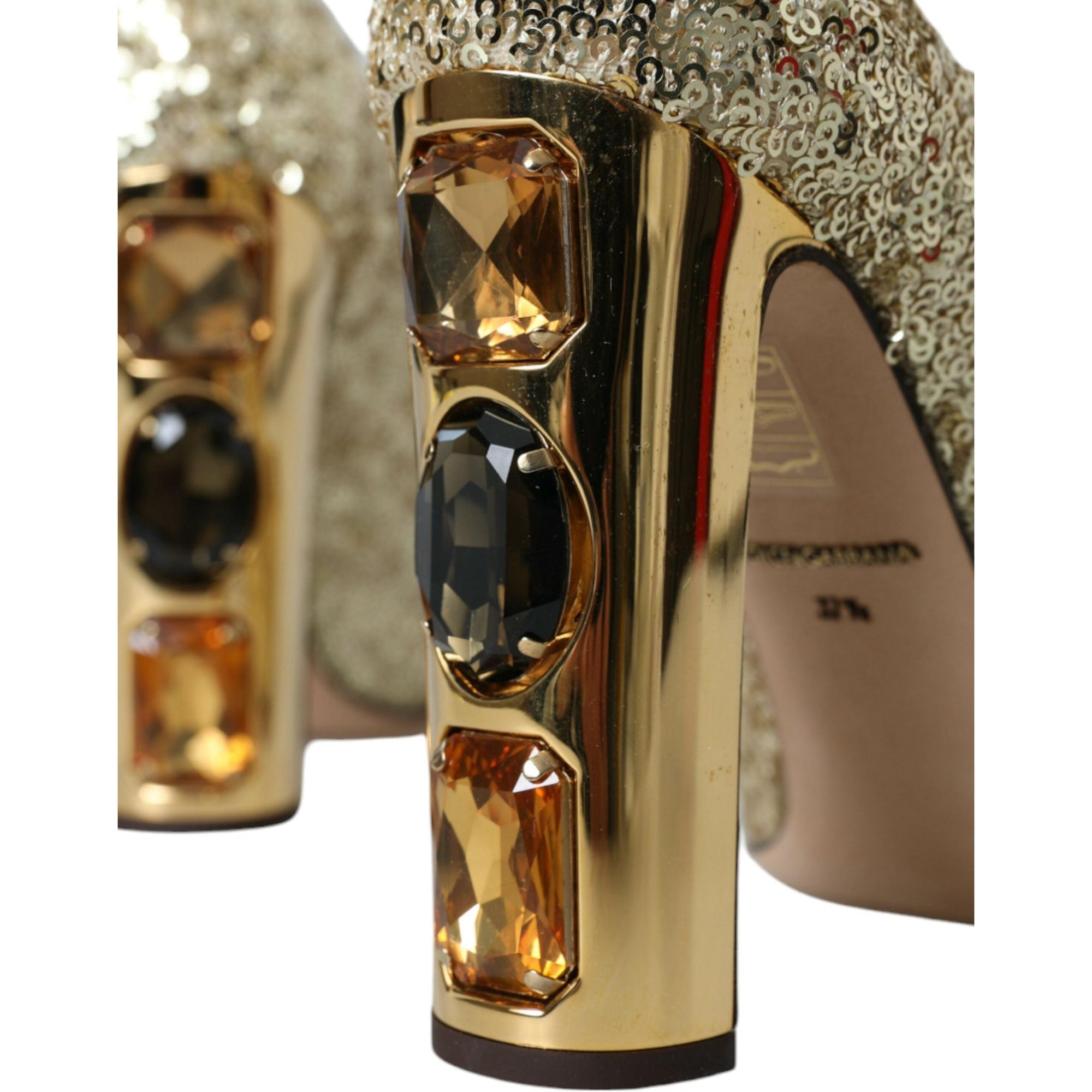 Dolce &amp; Gabbana Gold Sequin Crystal Heels Pumps Shoes