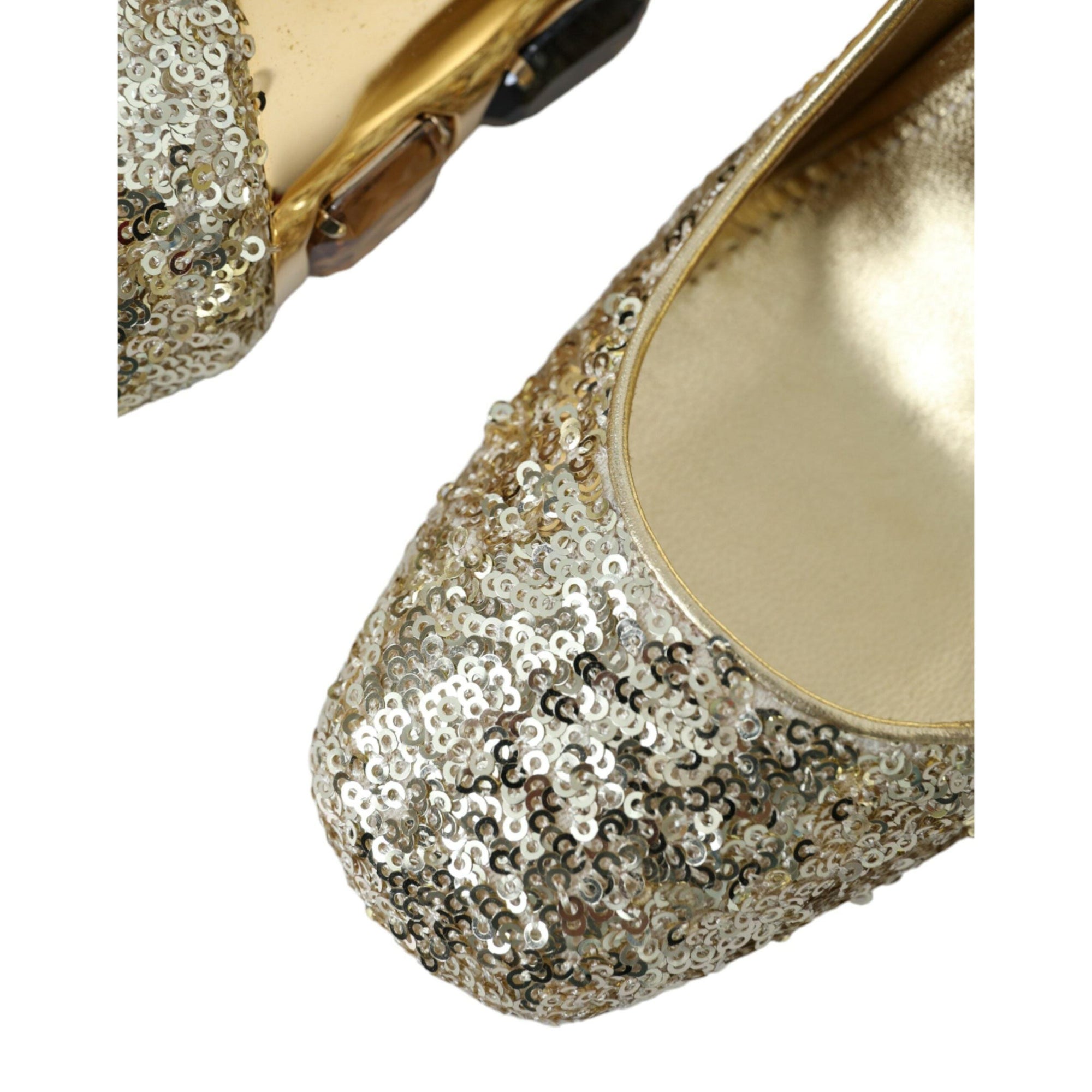 Dolce &amp; Gabbana Gold Sequin Crystal Heels Pumps Shoes