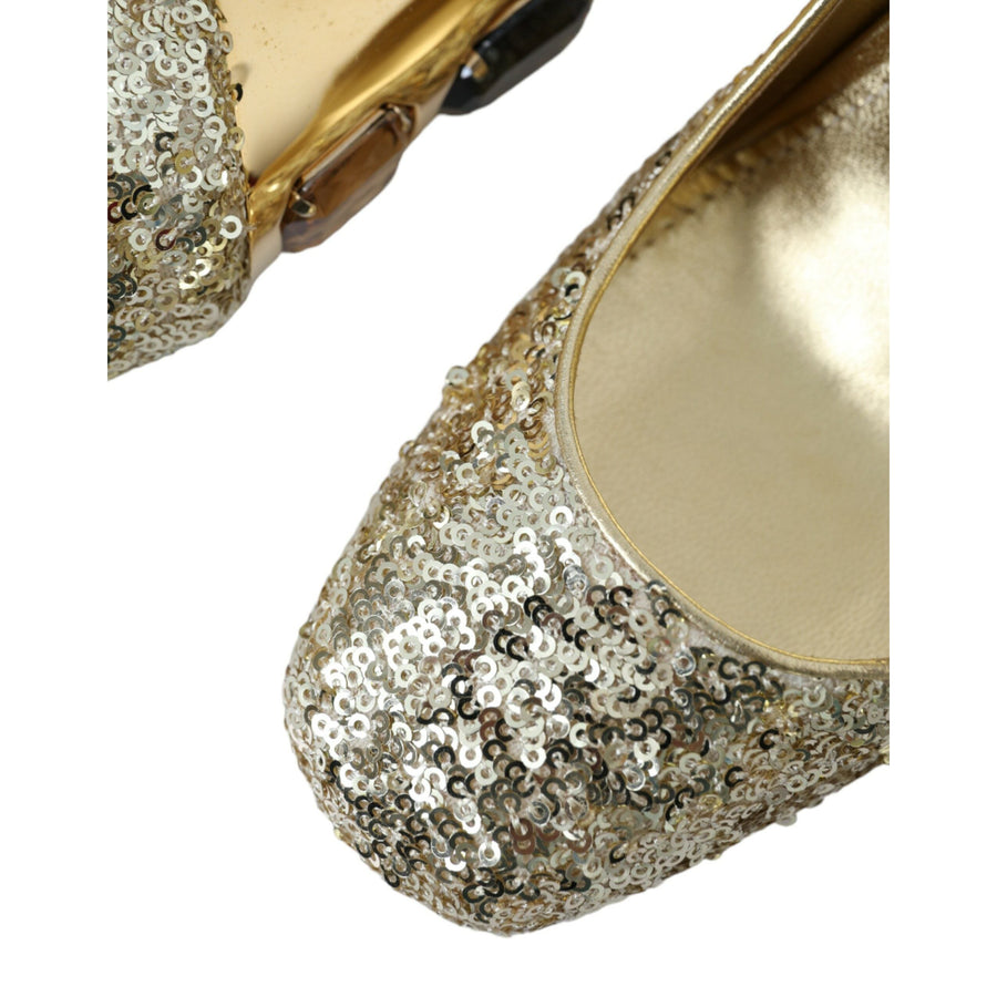 Dolce & Gabbana Gold Sequin Crystal Heels Pumps Shoes