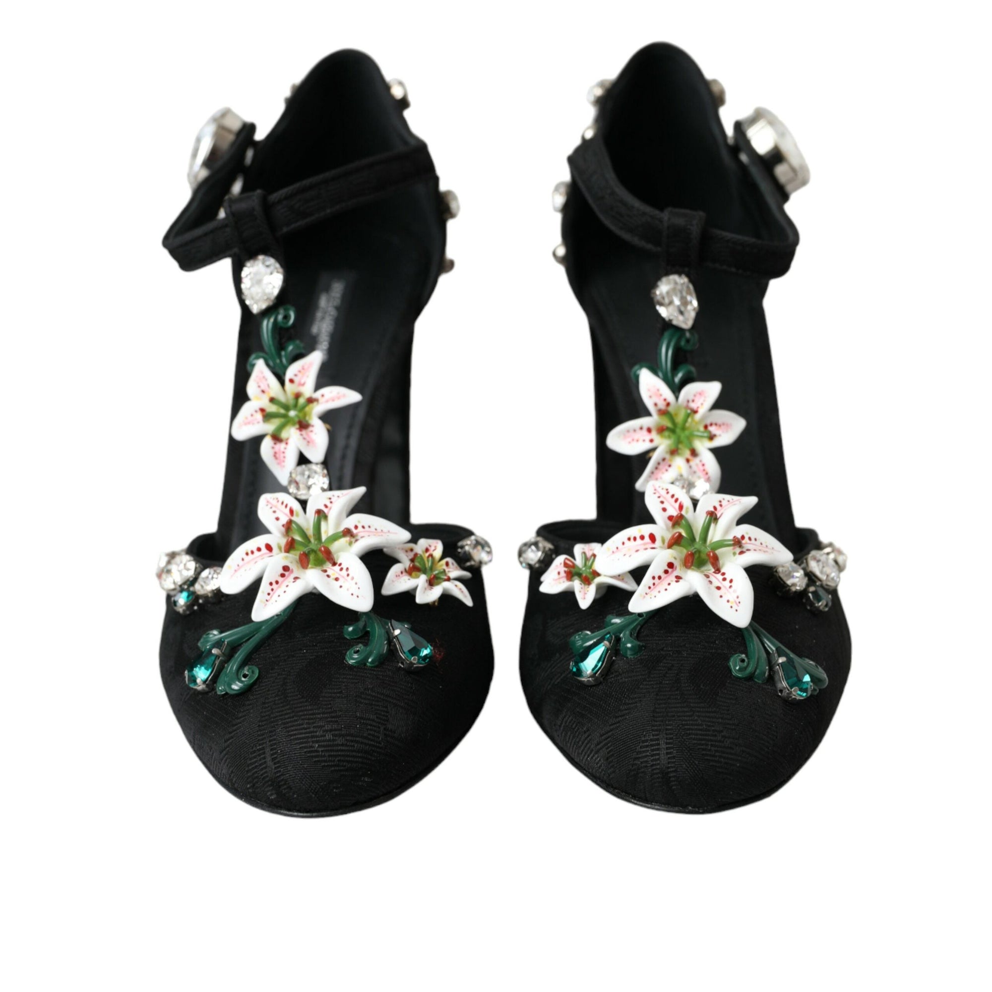 Dolce &amp; Gabbana Black Lilies Crystal Heels Pumps Shoes