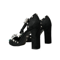 Dolce & Gabbana Black Lilies Crystal Heels Pumps Shoes