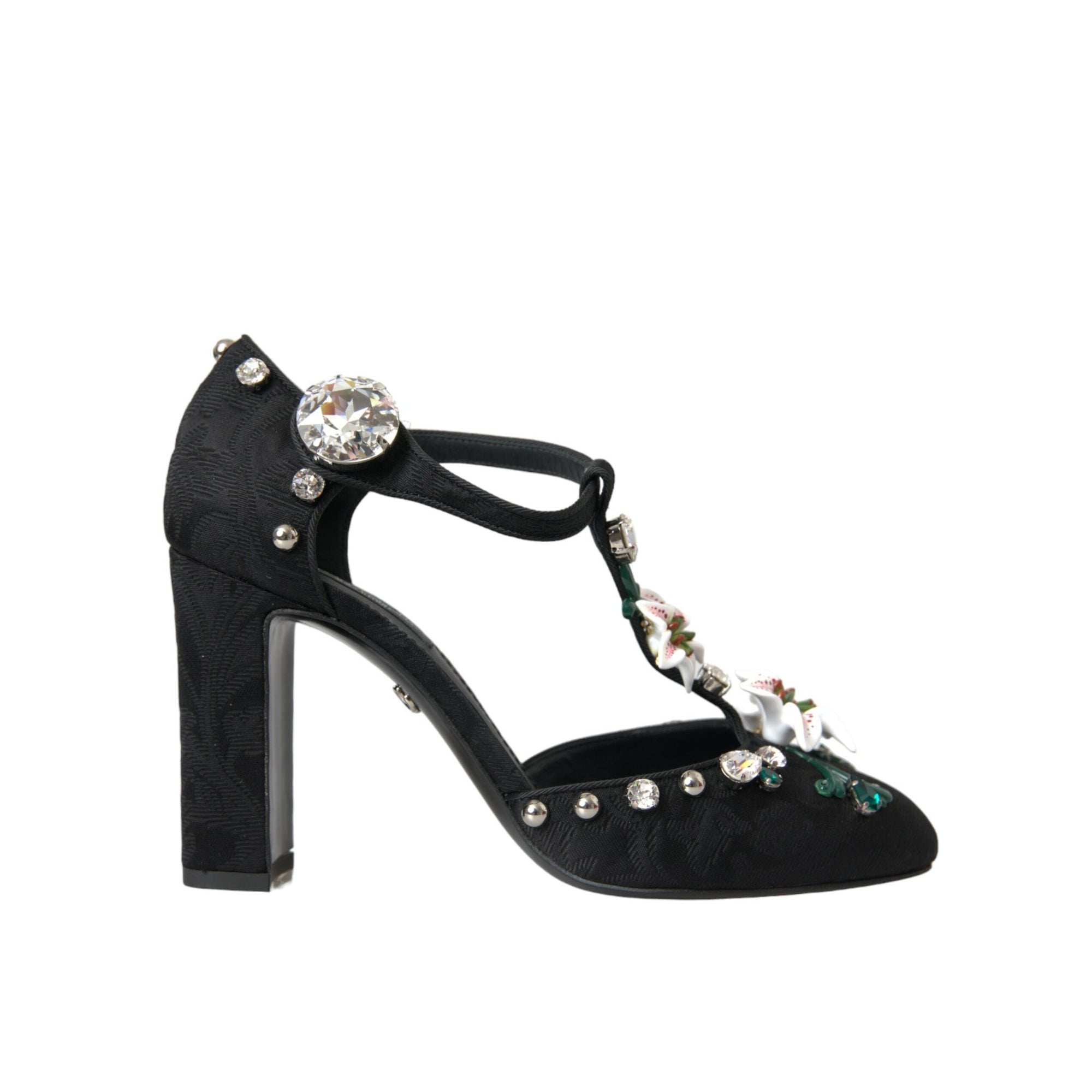 Dolce &amp; Gabbana Black Lilies Crystal Heels Pumps Shoes